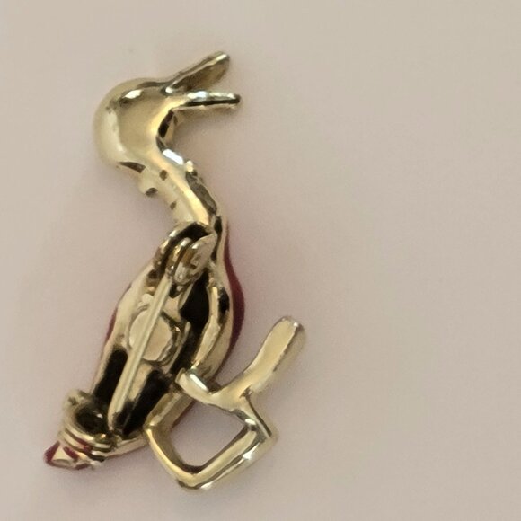 Vintage Enamel Duck Brooch Pin With Polka Dots & Green Gem Eyes - Picture 3 of 4